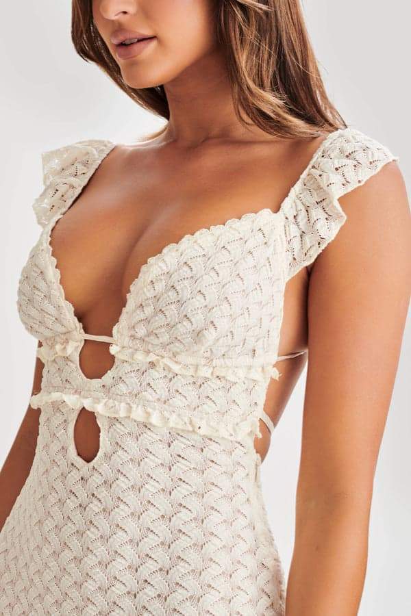 Muriel Ruffle Cut-out Knit Maxi Dress-Sunfere