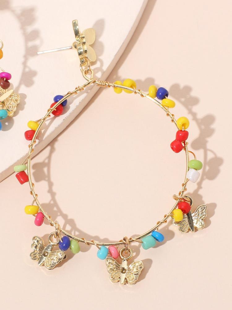 Myra Rainbow Beaded Butterfly Hoop Earrings-Sunfere