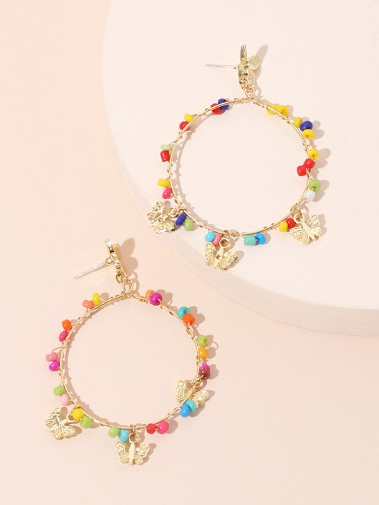Myra Rainbow Beaded Butterfly Hoop Earrings-Sunfere