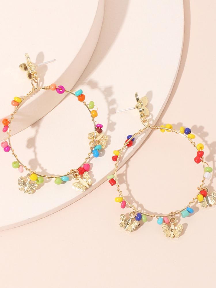 Myra Rainbow Beaded Butterfly Hoop Earrings-Sunfere