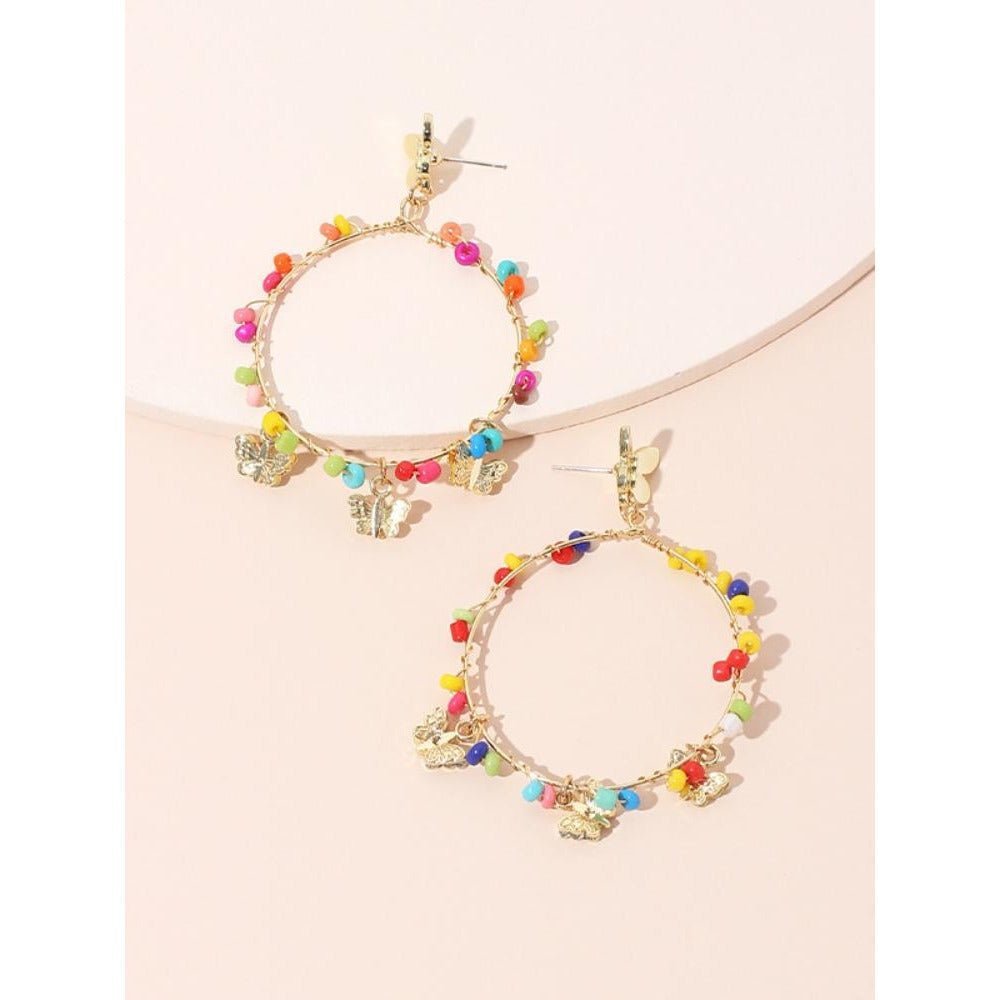 Myra Rainbow Beaded Butterfly Hoop Earrings-Sunfere