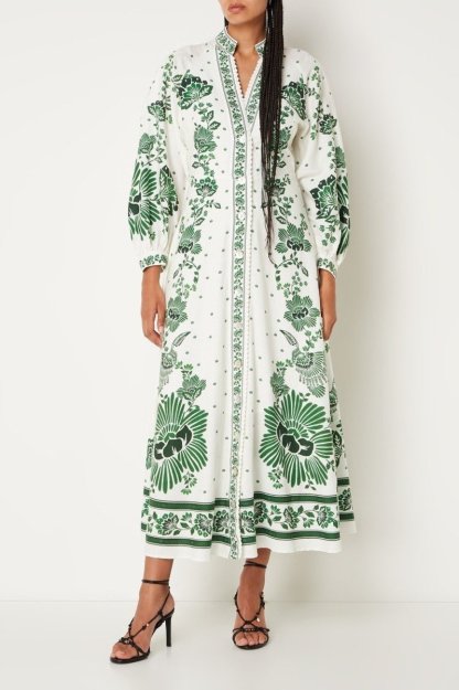 dresses-Nalin Printed Maxi Blouse Dress-SD00205282831-Green-S - Sunfere