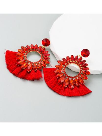 Naomi Sunflower Shape Diamante Tassel Earrings