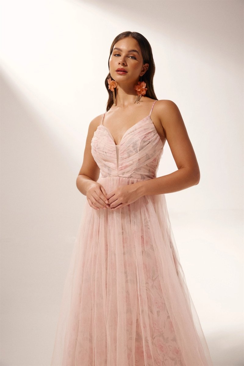 Deals Pink floral and tulle maxi dress