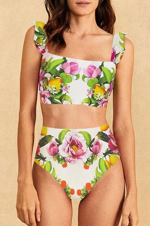 Nate Printed Ruffle Three-pieces Swim Set-Sunfere