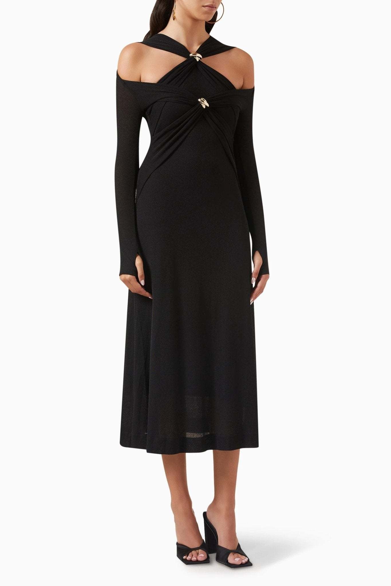 Nita Cut-out Cross Bodice Midi Knit Dress-Sunfere