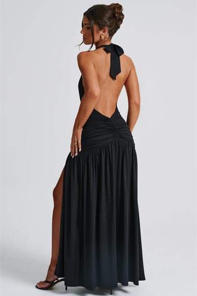 dresses - Norma Halter Deep V - neck Maxi Dress - SD00606122916 - Black - S - Sunfere