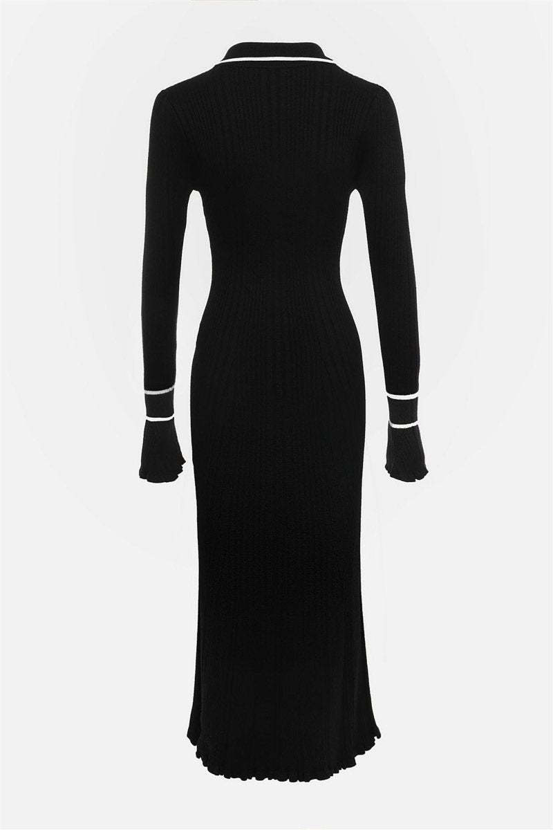 Novia Contrast Ruffle Knit Maxi Dress-Sunfere