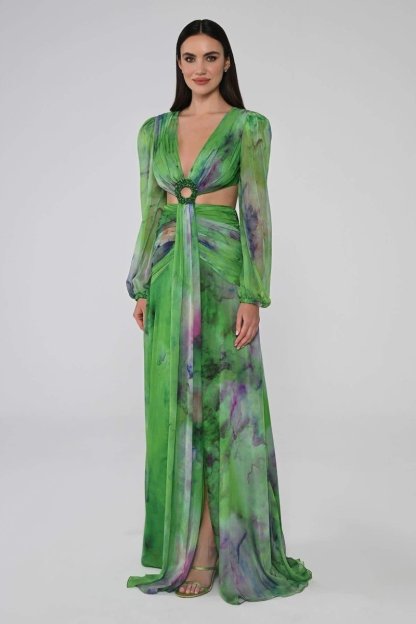 dresses - Novia V - neck Double Slits Maxi Dress - SD00606112905 - Green - S - Sunfere