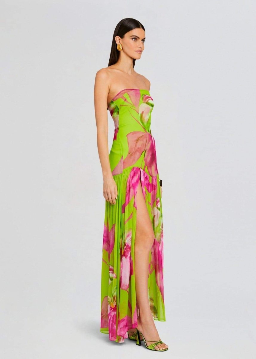 dresses-Nydia Floral Printed Strapless Maxi Dress-SD00606052884-Green-S - Sunfere