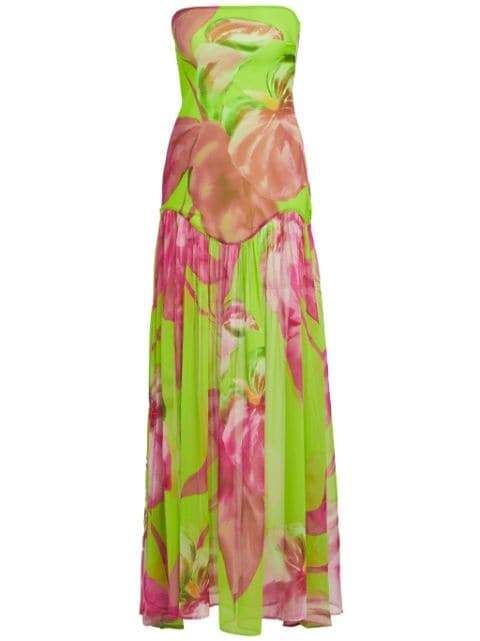 dresses-Nydia Floral Printed Strapless Maxi Dress-SD00606052884-Green-S - Sunfere