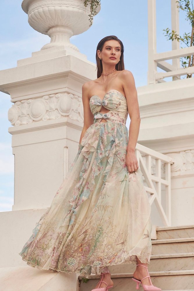 dresses-Octavia Printed Cut-out Ruffle Maxi Dress-SD00604182702-Multi-S - Sunfere