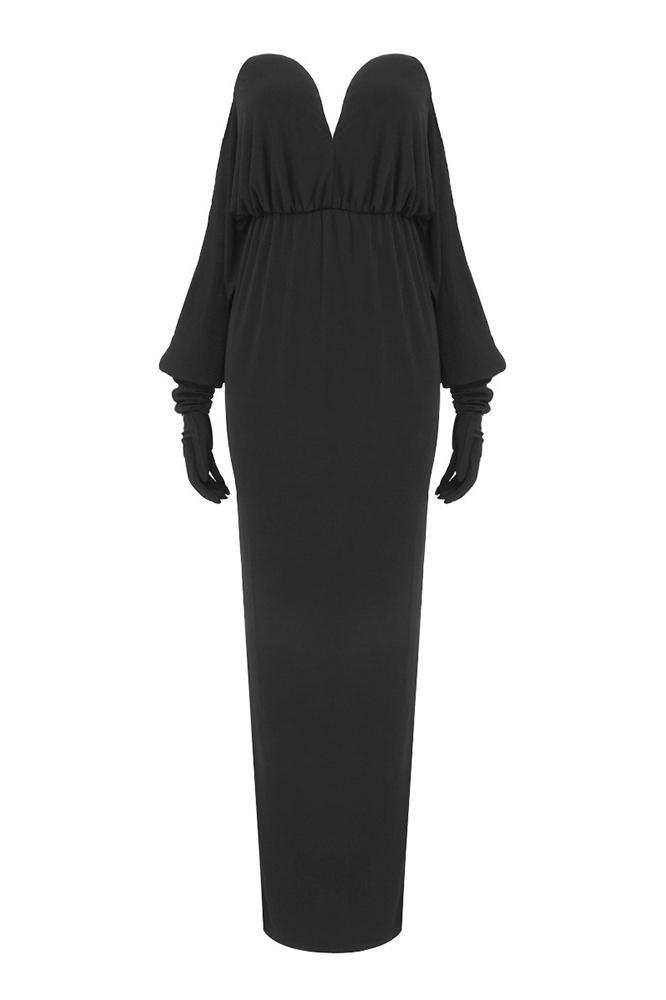-Octavia Strapless Draped Gloved Maxi Dress-SD00211091887-Black-XS - Sunfere