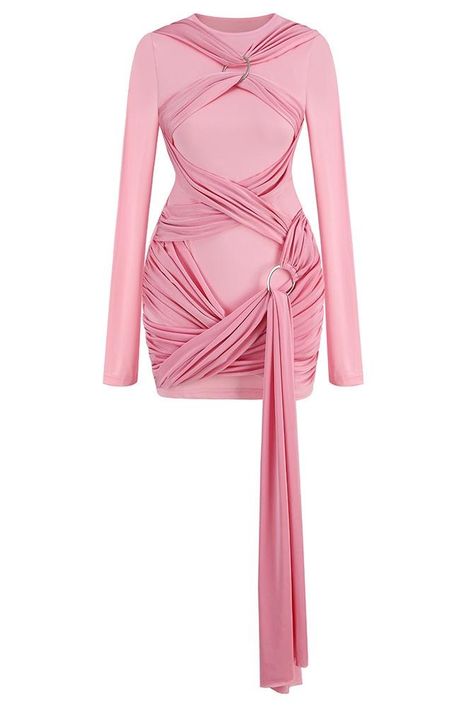 dresses-Odelia Lace-up Strap Mini Dress-SD00211101888-Hot Pink-S - Sunfere