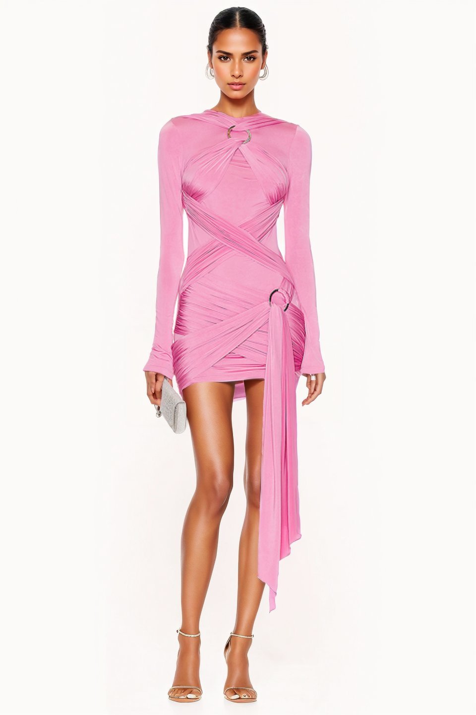 dresses-Odelia Lace-up Strap Mini Dress-SD00211101888-Hot Pink-S - Sunfere