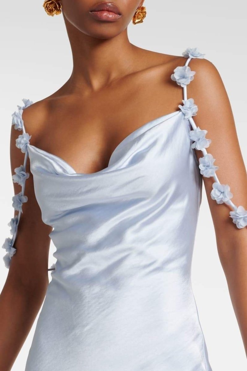 dresses-Olive Floral-appliqué Satin Maxi Dress-SD00604152681-Light Blue-S - Sunfere