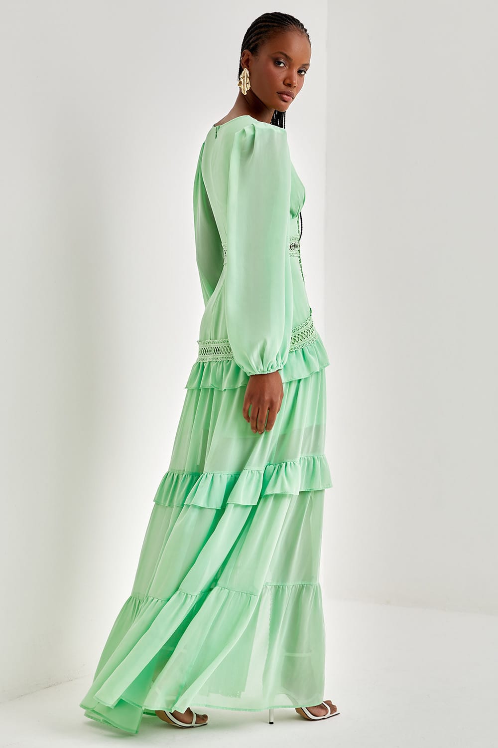 Penny Embroidered Lace Ruffle Maxi Dress