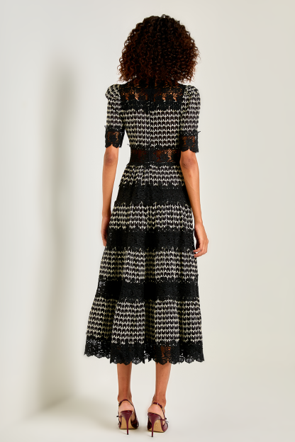 Sabrina Embroidered Lace Short Sleeve Midi Dress