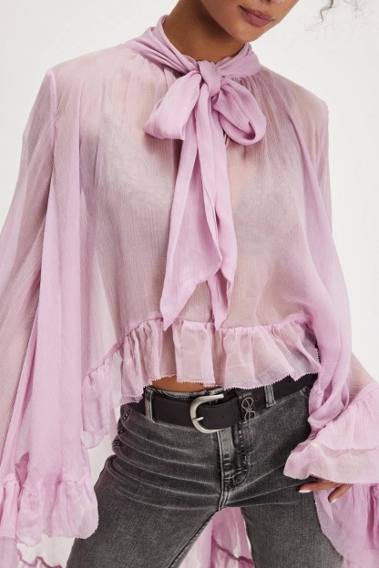 Miranda Ruffle Tie-Neck Chiffon Blouse