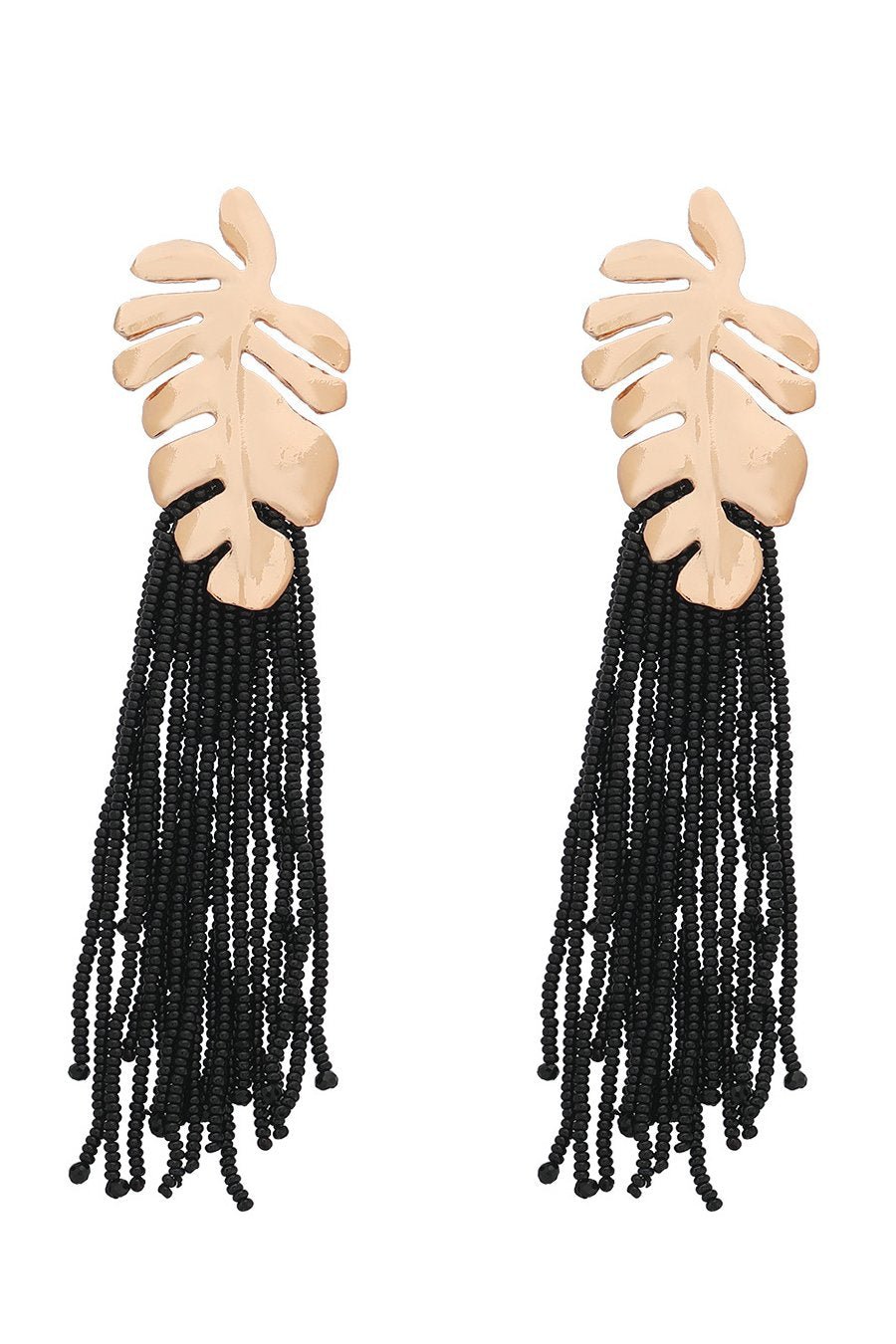 accessories-Palm Frond Beads Tassel Earring-SA00602262315-Black - Sunfere