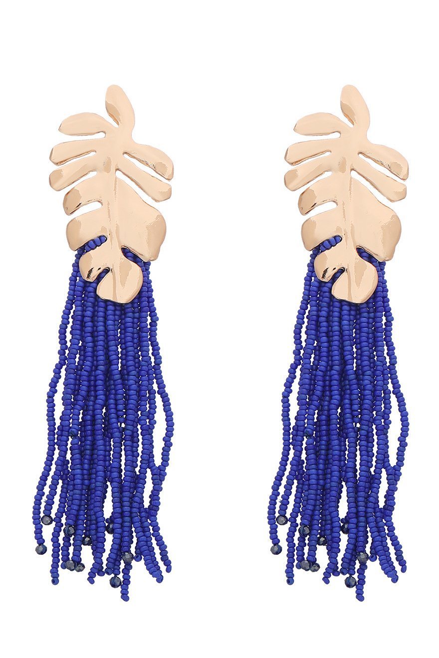 accessories-Palm Frond Beads Tassel Earring-SA00602262315-Blue - Sunfere