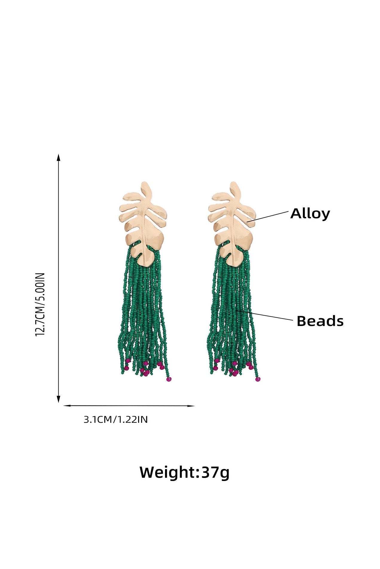 accessories-Palm Frond Beads Tassel Earring-SA00602262315-Green - Sunfere