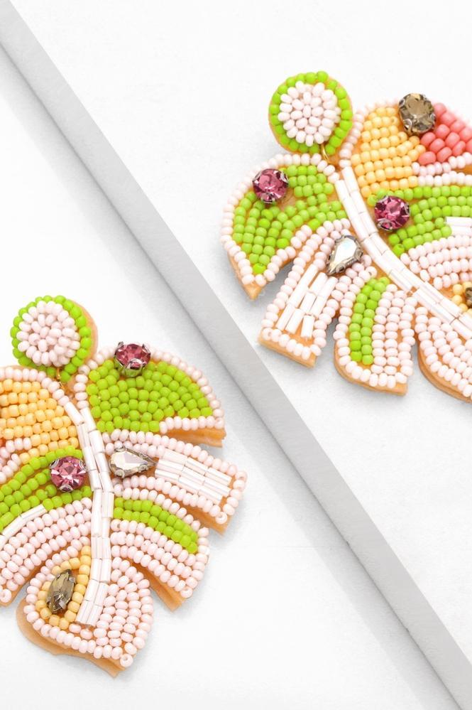 Palm Leave Beaded Earrings-Sunfere