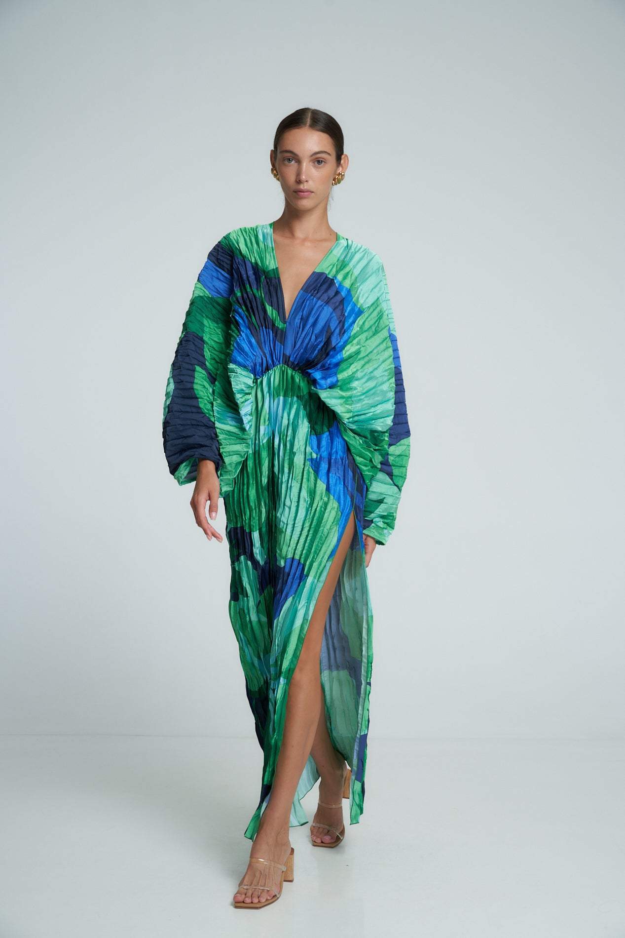 Pamela Printed Plisse Maxi Kaften Dress