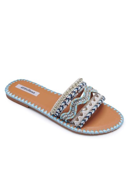 shoes-Pansy Wavy Crystal Patterns Flat Slipper-SSH00603292565-Blue-37 - Sunfere