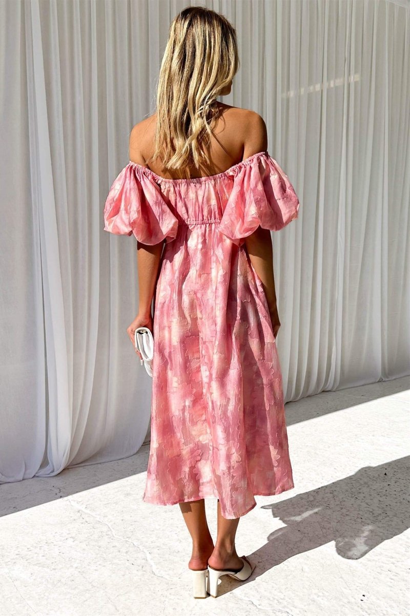 Patricia Off-shoulder Puff Sleeve Midi Dress-Sunfere
