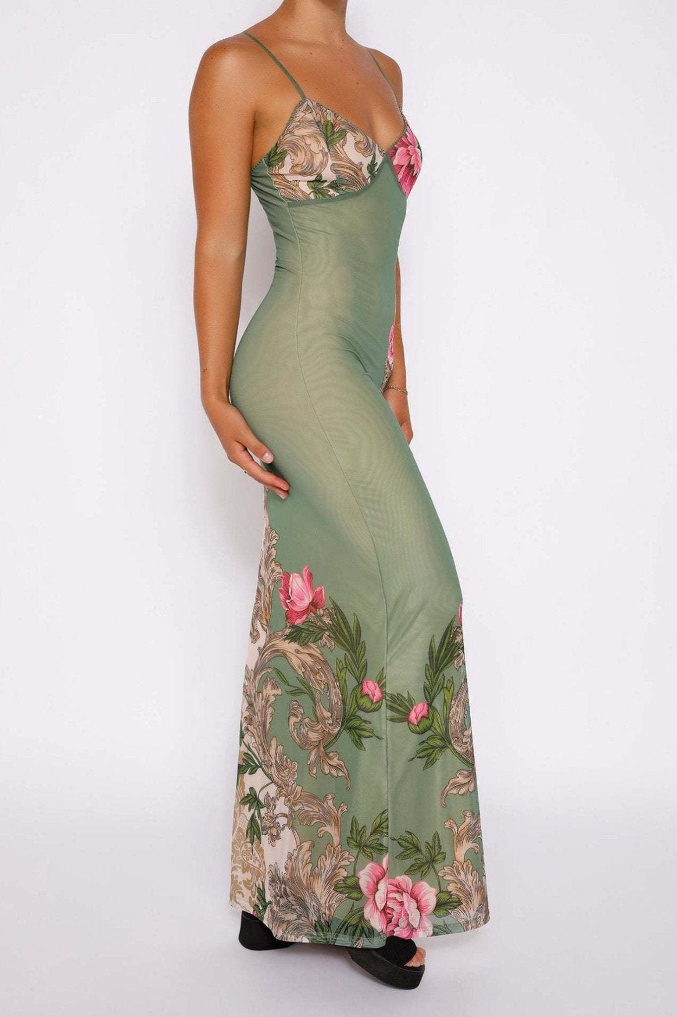 Patti Printed Bodycon Slip Maxi Dress-Sunfere