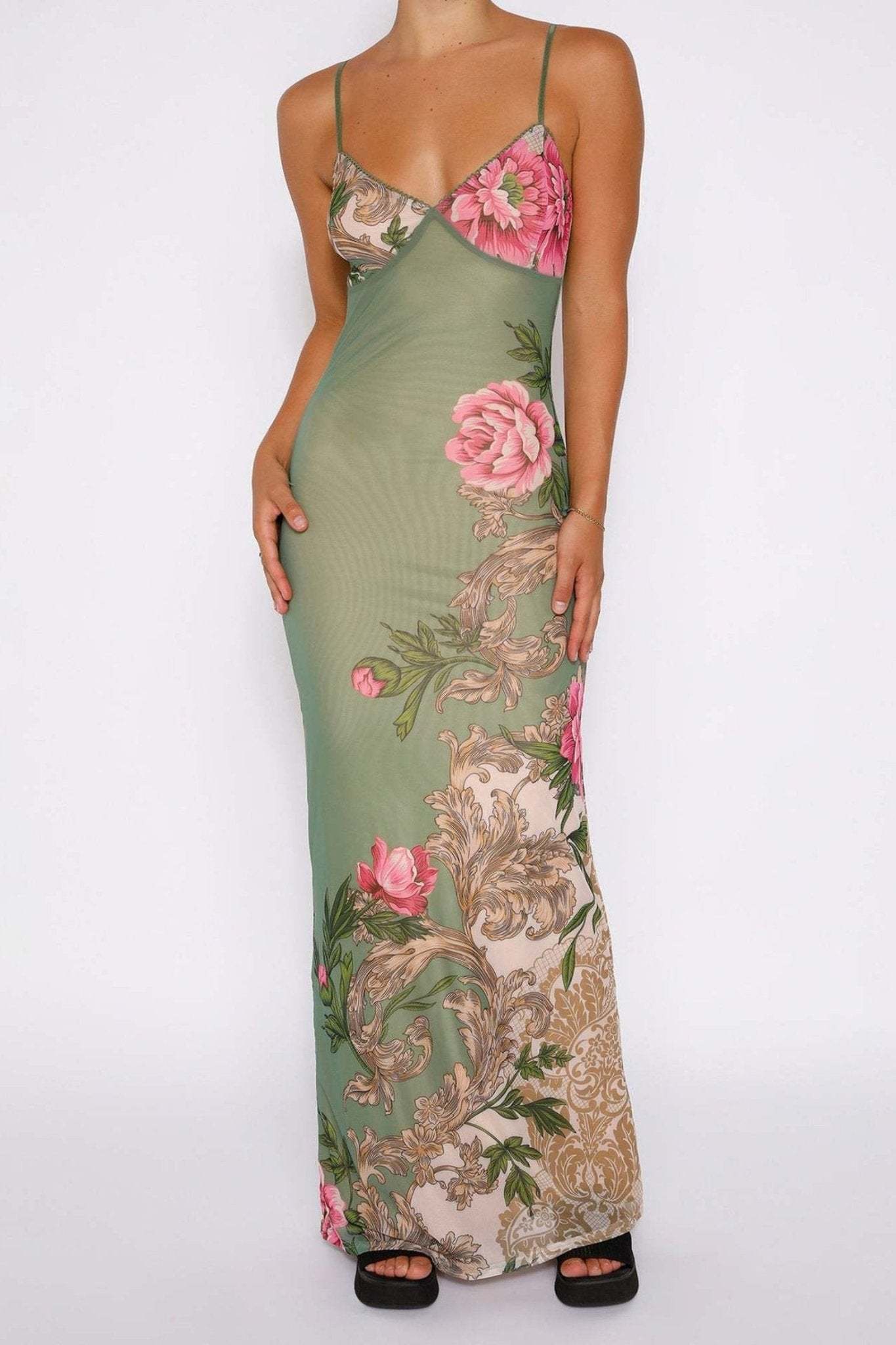Patti Printed Bodycon Slip Maxi Dress-Sunfere