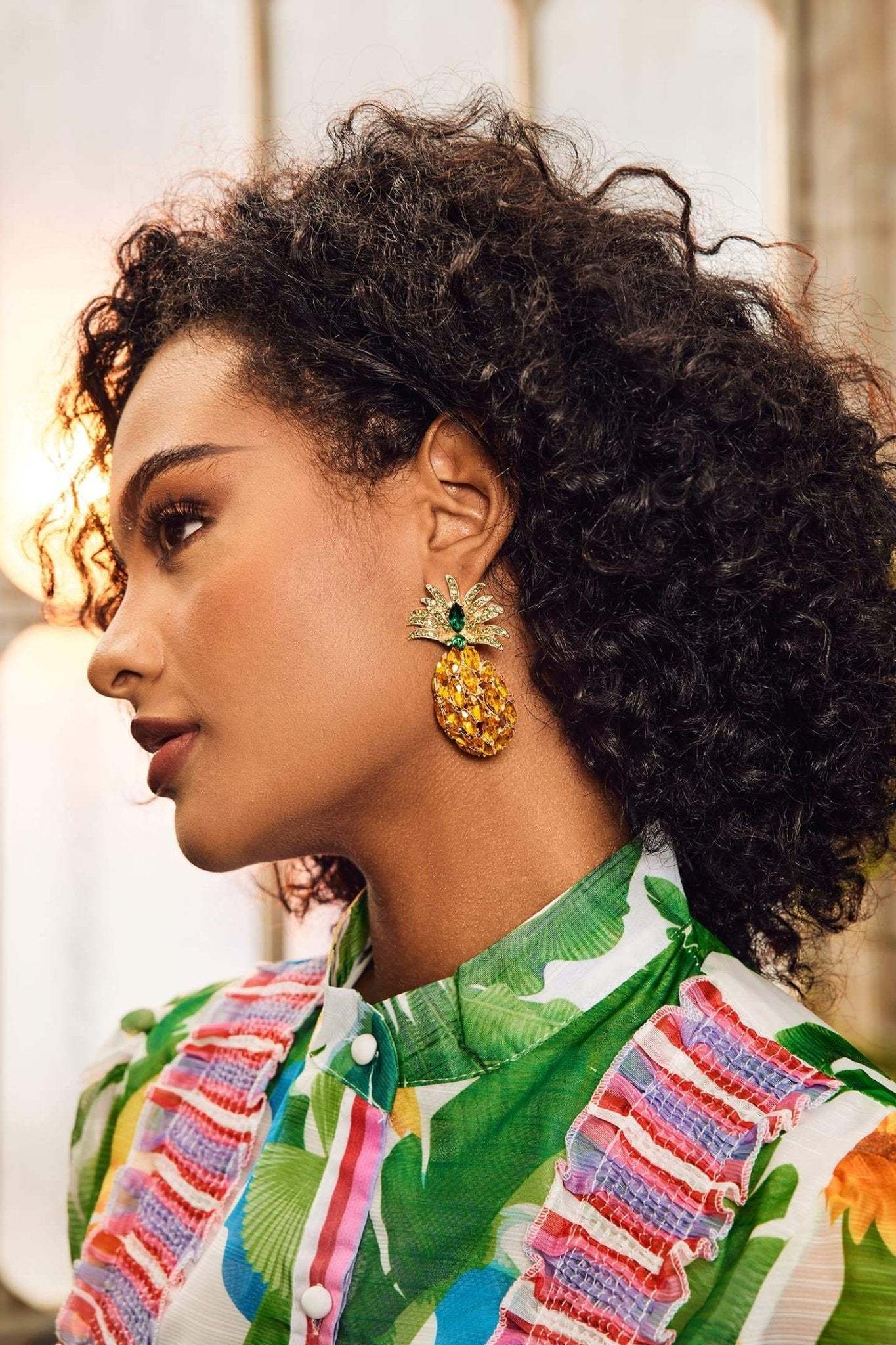 Pineapple Diamante Drop Earrings-Sunfere