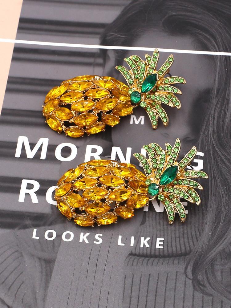 Pineapple Diamante Drop Earrings-Sunfere