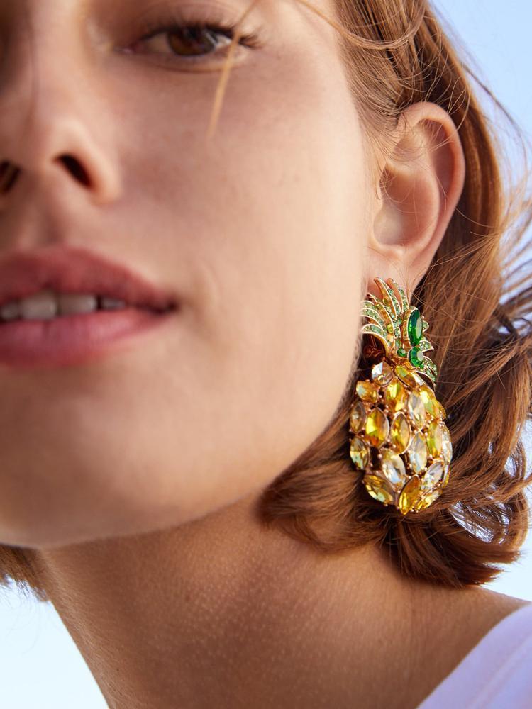 Pineapple Diamante Drop Earrings-Sunfere