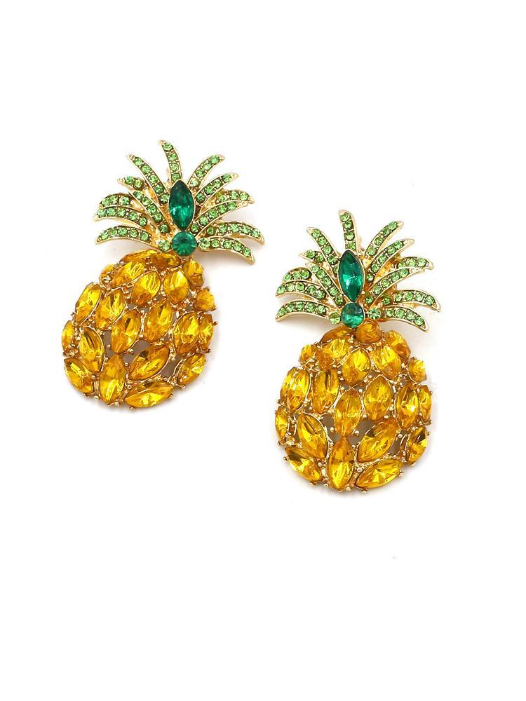 accessories-Pineapple Diamante Drop Earrings-SA00202272339-Gold - Sunfere
