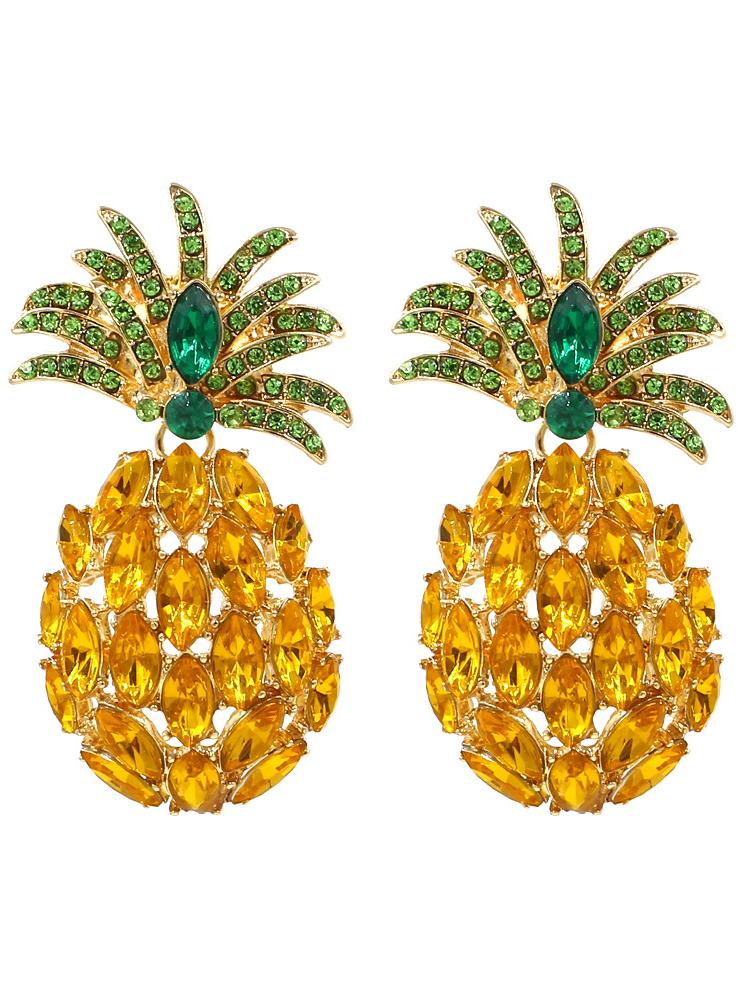 accessories-Pineapple Diamante Drop Earrings-SA00202272339-Gold - Sunfere
