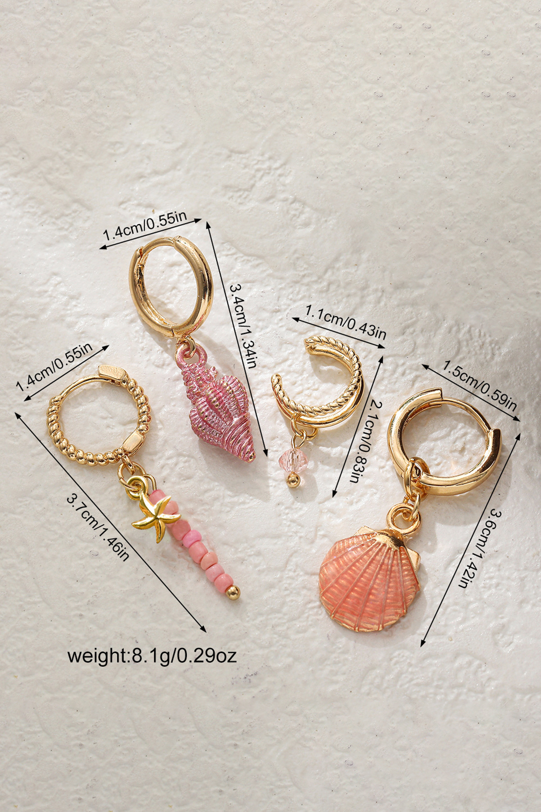 Shell Starfish Drop Earrings Four Piece Set
