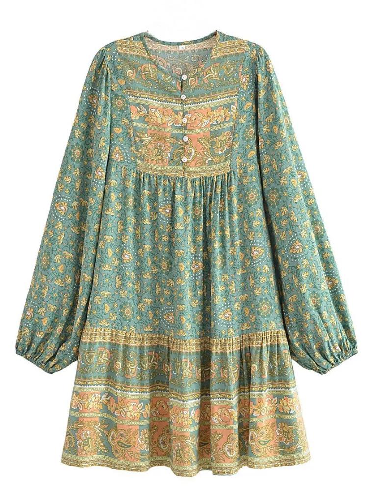 Ina Splice Printed Mini Peasant Dress-Sunfere