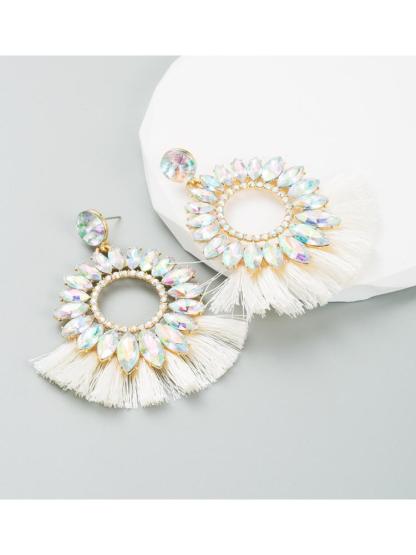 Naomi Sunflower Shape Diamante Tassel Earrings