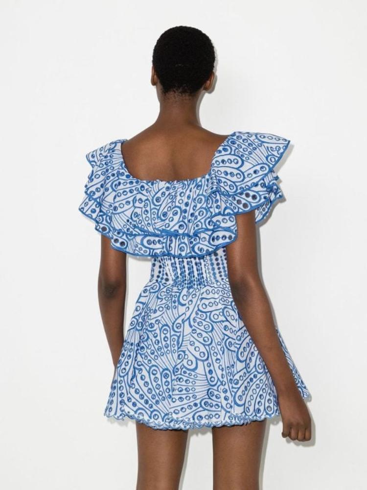 Dolly Embroidered Lace Ruffle Bodice Flare Mini Dress-Sunfere