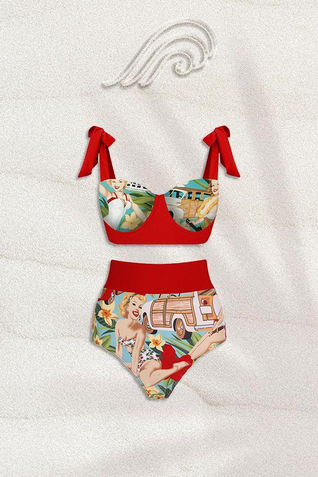 Poppy Retro Printed Three-pieces Swim Set-Sunfere