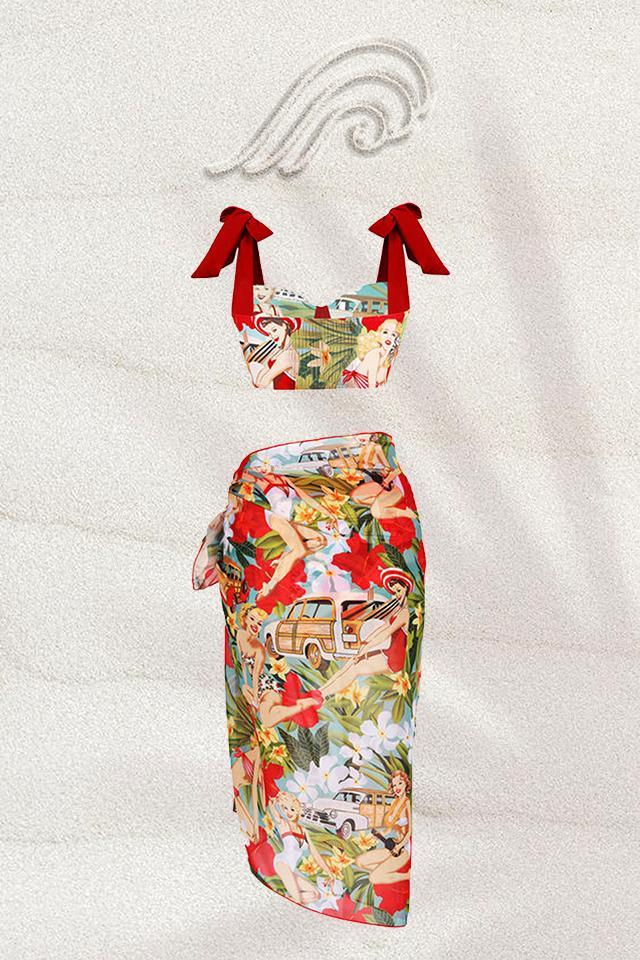 Poppy Retro Printed Three-pieces Swim Set-Sunfere