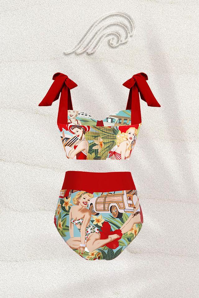 Poppy Retro Printed Three-pieces Swim Set-Sunfere