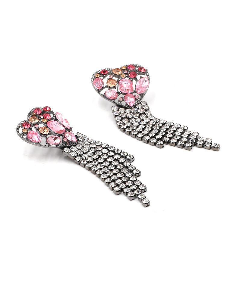 Puzzle Heart Diamante Tassel Earrings-Sunfere