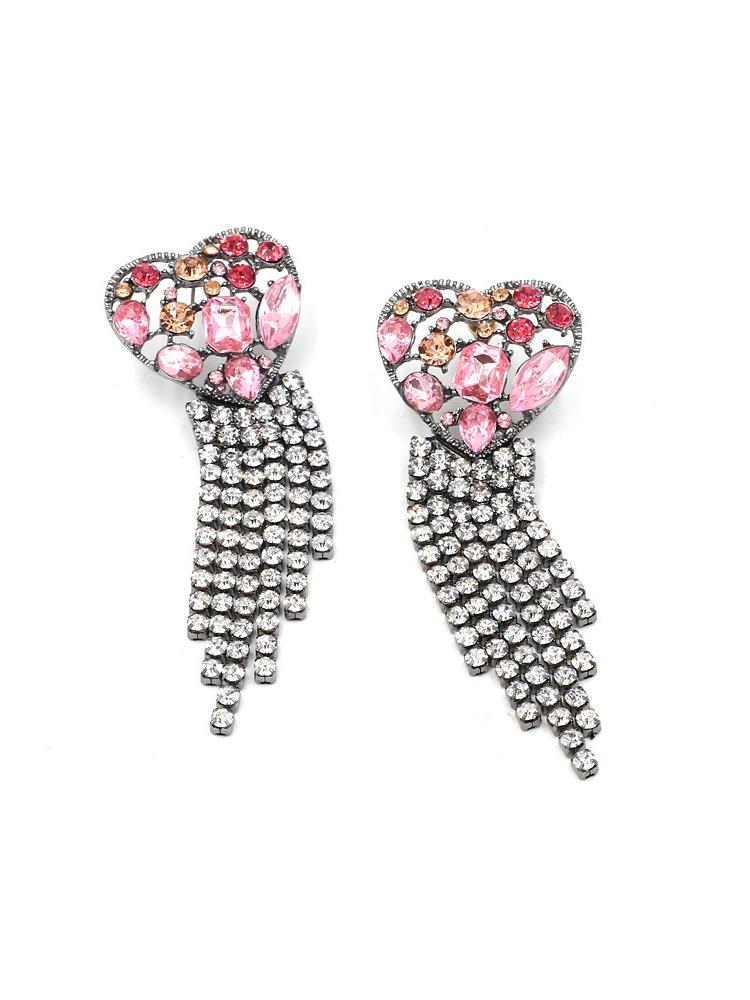 Puzzle Heart Diamante Tassel Earrings