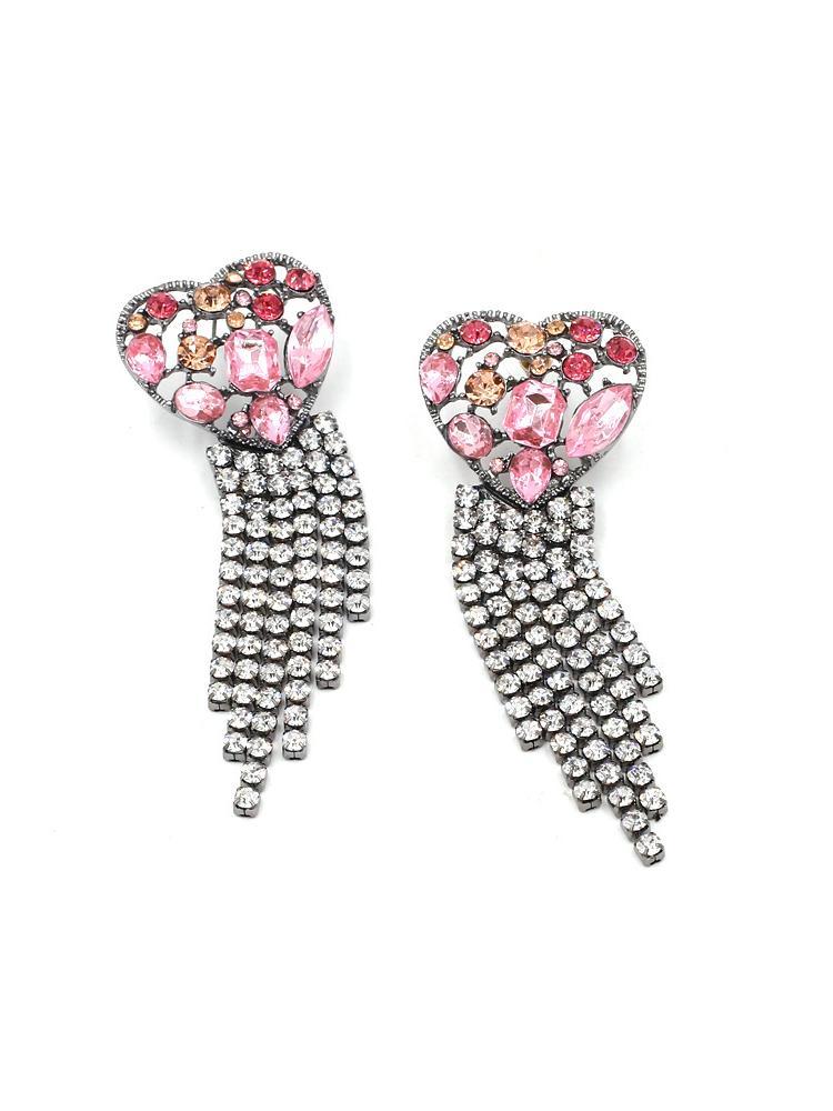 Puzzle Heart Diamante Tassel Earrings-Sunfere