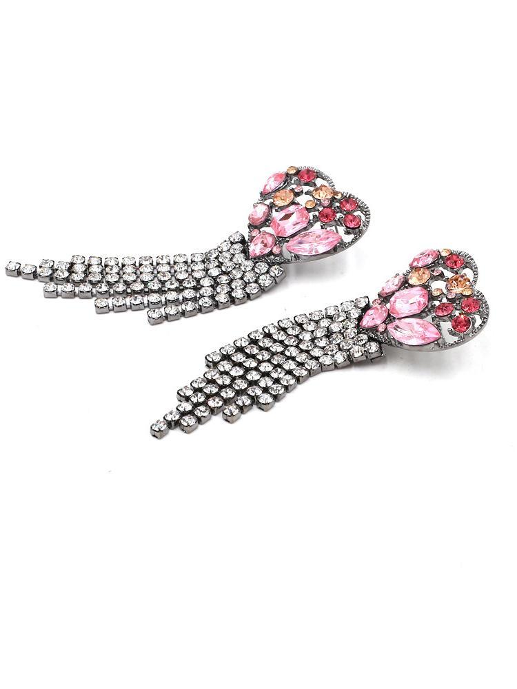 Puzzle Heart Diamante Tassel Earrings-Sunfere