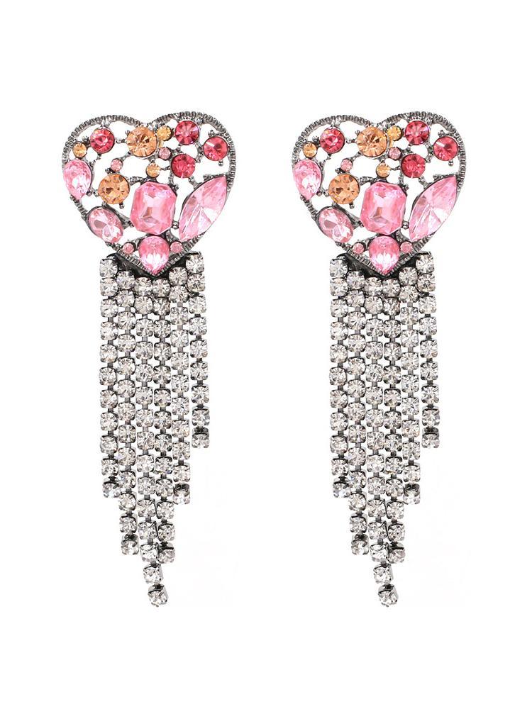 Puzzle Heart Diamante Tassel Earrings-Sunfere