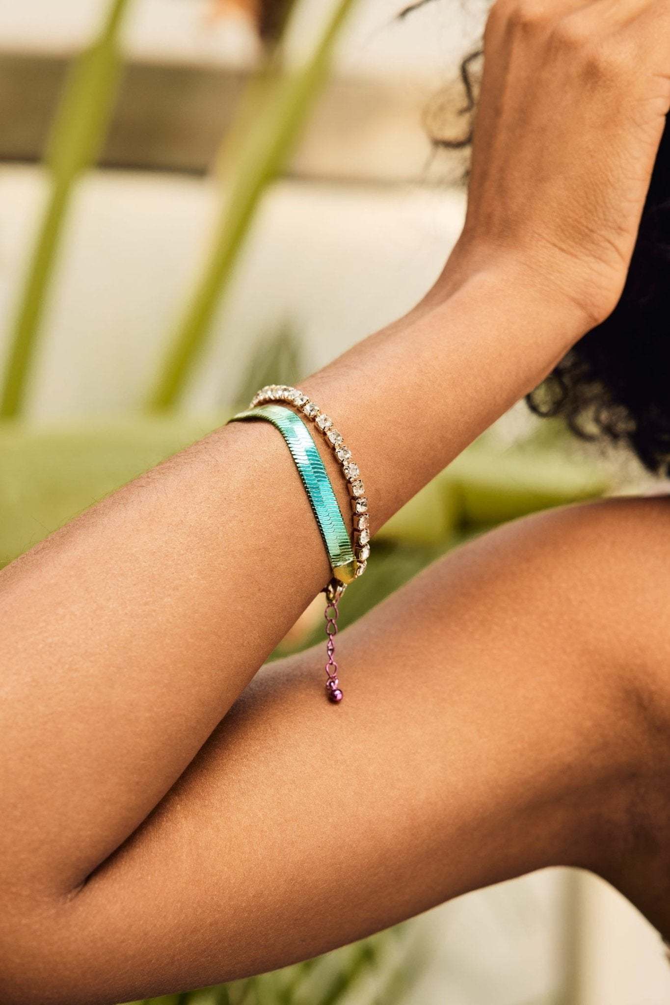 Rainbow Gradient Flat Snake Chain Bracelet-Sunfere